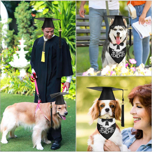 3 Pcs Pet Graduation Caps with Bow Tie Collar and Bandana, Dog Graduation Hats with Tassel and 2024 Pendant Accessory
