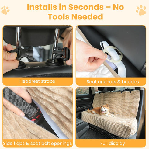 Dog Car Seat Cover for Front or Back Seat, Soft Flannel Pet Car Seat Protector with Waterproof Layer, Non-Slip Washable