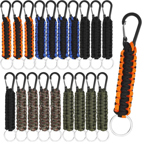 Fumete 20 Pcs Paracord Keychain, Military Braided Clip with Strap for Women, Men, Camping, Fishing, Hiking