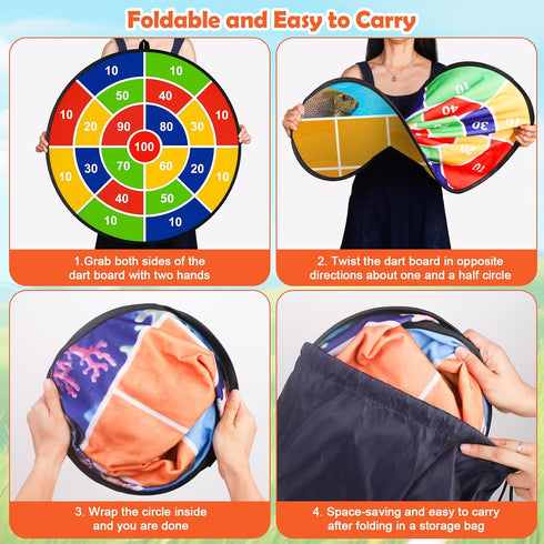 26" 20 4 5 6 7 8 9 10 11 12 Kids Dart Board Large with Sticky Balls, Foldable Double-Sided Indoor Outdoor Sport Party