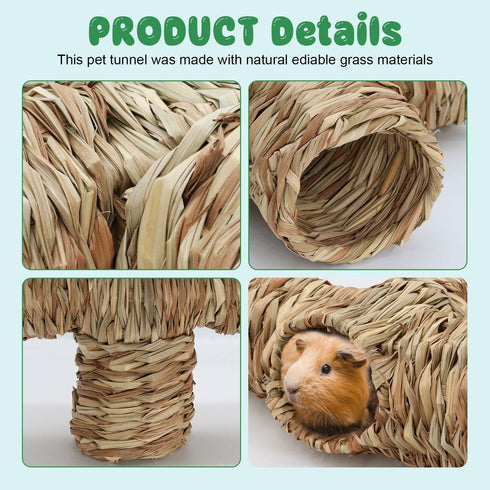 BWOGUE Hamster Grass Tunnel Toy, Nature's Hideaway Tunnels and Tubes for Guinea Pig, Rats, Syrian Hamster, Chinchilla,