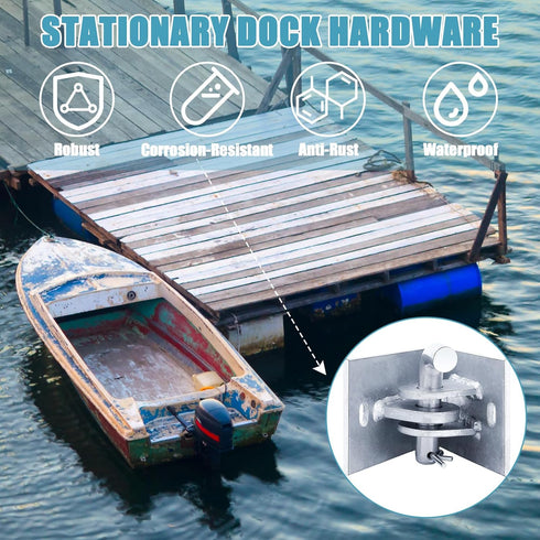 Stationary Dock Connector Hinge Kit, Heavy Duty Galvanized Link Kit with 7/16'' Holes for Floating Dock Accessories