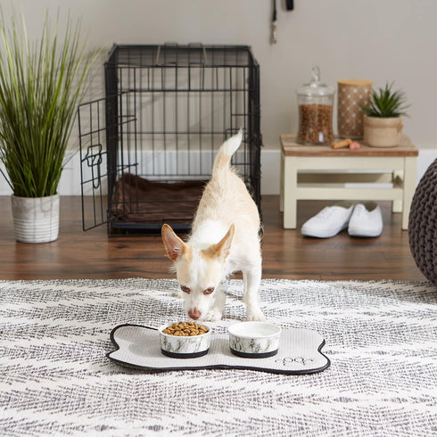 Bone Dry Pet Bowl Collection Ceramic Set, Small, Marble, 2 Count, White