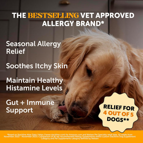 Dog Allergy Itch Relief Supplement, Advanced Probiotics for Dogs, Natural Skin Relief for Seasonal Allergies