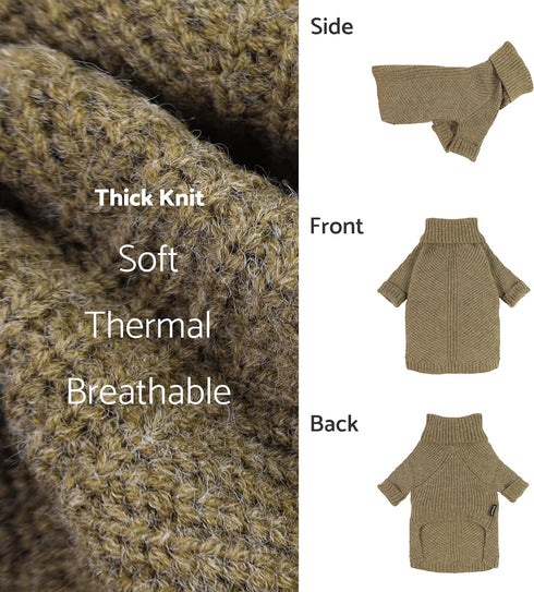 Fitwarm Thermal Knitted Dog Sweater, Sage Green, X-Large, Doggy Winter Coat, Turtleneck Jacket, Pet Clothes