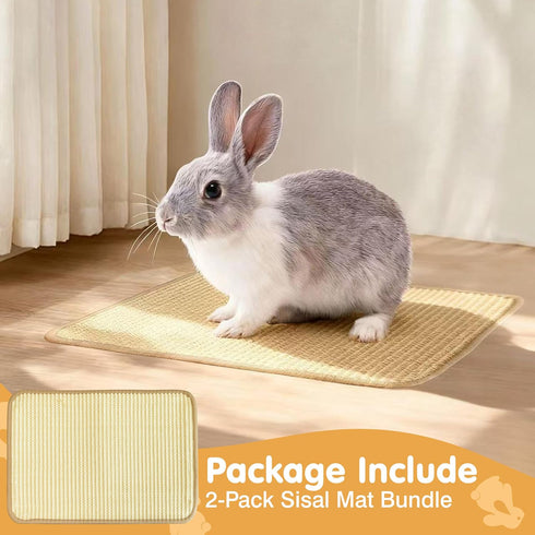 2-in-1 (2PCS, 16x12in) Rabbit Toys & Bunny Mat, Natural Sisal Nesting Pad Scratching Pad for Indoor Cage, Bedding Mat