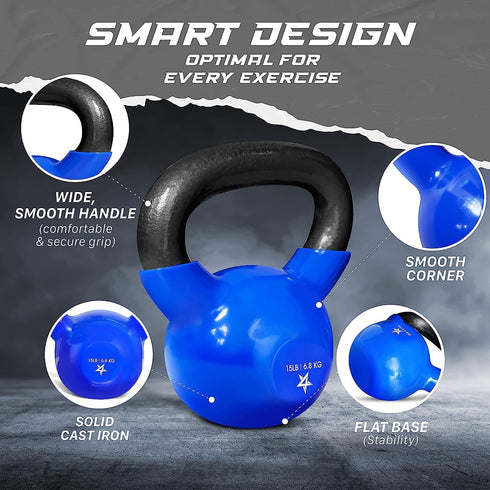 Yes4All Kettlebell Vinyl Coated Cast Iron, Great for Dumbbell Weights Exercises, Full Body Workout Equipment