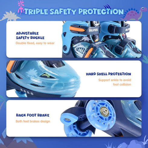 SULIFEEL Adjustable Roller Skates for Girls Boys Kids,Fun Illuminating Light Up Flash Wheels Three-Point Type Balance