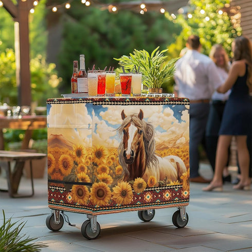 Xumfabuy 80-100 Horse Print Patio Cooler Cover, Outdoor Bar Cart Cover for Quart Rolling Ice Chest Cooler, Cart Covers