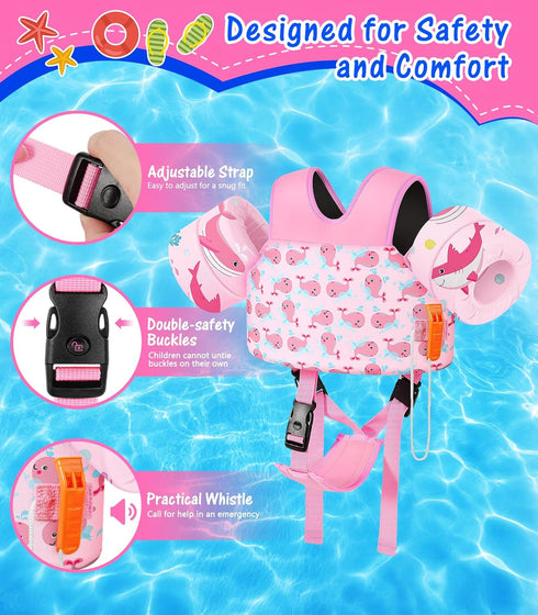 15-30 lbs, Swimming MoKo Swim Arm Floaties Toddler Swim Vest for Kids Cartoon Water Wings with Crotch Strap, Pool Float