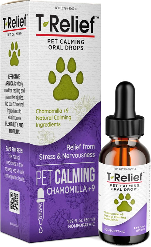 T-Relief Pet Calming Drops, Natural Comfort Remedy & Nervousness Relief with Chamomile + 9 Homeopathic Stress Relieving