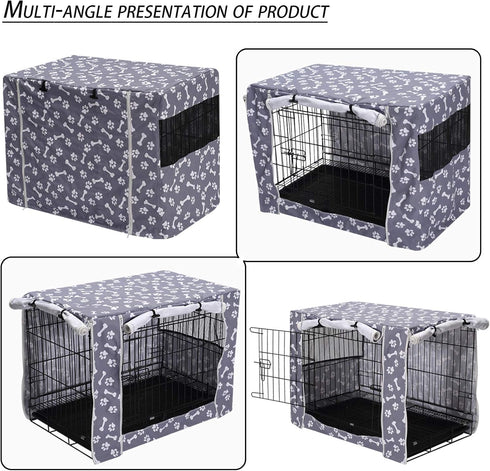 Pethiy Durable Polyester Dog Crate Cover - Universal Fit for Most 24 Inch Wire Dog Crates - Cover Only - Sky Gray