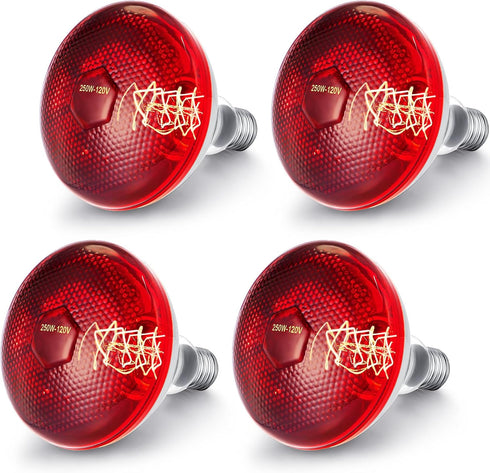 VIHOSE 4 Pack Infrared Heat Lamp for Chickens 250watt 120v Thickened Red