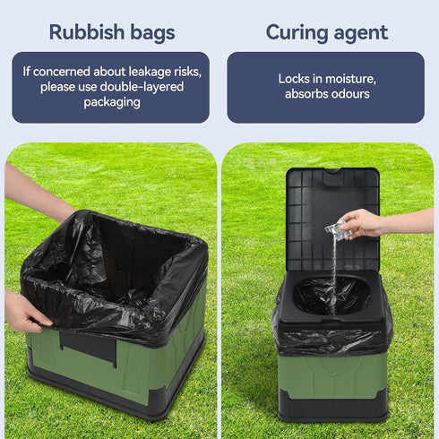 Collapsible Portable Toilet for Camping, Travel, Outdoor, Car, RV & Emergency Use, Potty with Paper Holder for Adults