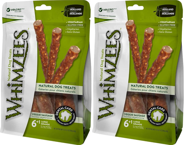 Natural Dog Treats - Veggie Sausage Sticks Large - 7 Pack for Dogs 40-60 lbs