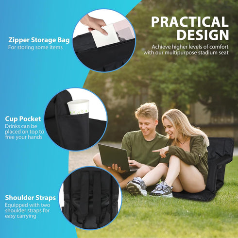 Nouva 6 Portable Stadium Seat,Folding Reclining Bleacher Chair Reclining Positions with Back Support Storage Pocket