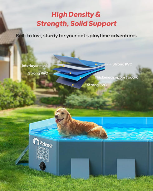 71" Lx39 Wx12 Peteast Foldable Dog Pool with Sturdy Square Design, Durable D Extra Large Portable Pet Bathtub