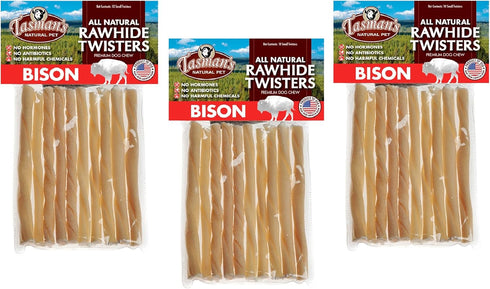 Tasman's Natural Pet Collagen-Based Buffalo (Bison) Twisters, Small, 3 Pack, 10 Twists Each
