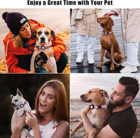 Adjustable Airtag Dog Collar, Durable Quick Snap Buckle, Waterproof Imitation Nylon Holder for Small Dogs (S: 6"-16",