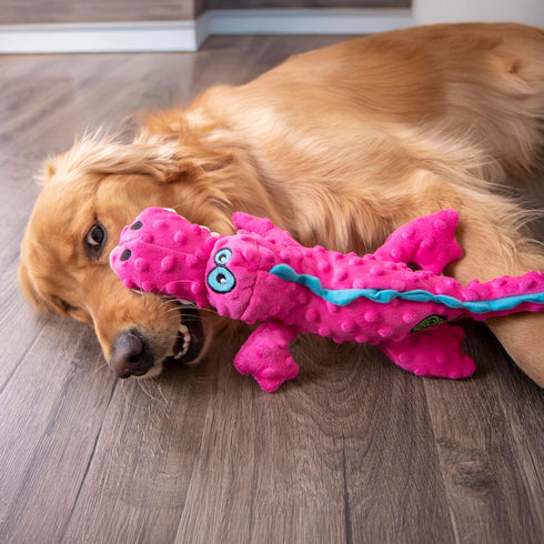 goDog Gators Durable Pink Squeaky Dog Toy, Large