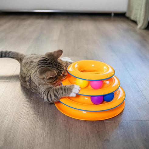 3-Level 6 Catstages Tower of Tracks Cat Toy Track Tower with Balls, Interactive Cat Toy for Indoor Enrichment