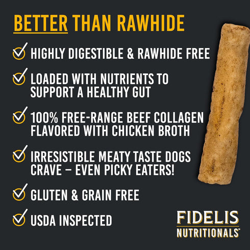 Fidelis Collagen Chews Sticks for Dogs - Natural Healthy Chew, Supports Joint Health & Dental Care, Made in USA (4 Pack)