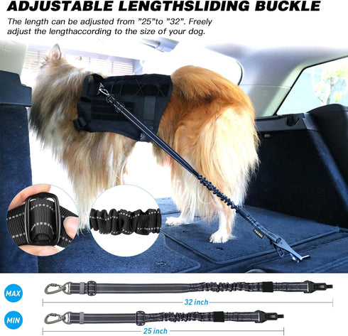 Car,2 Pack Set 3-in-1 AUBELL Dog Seat Belt for Adjustable Reflective Bungee Heavy Duty Dog Car Harness Tether with Clip