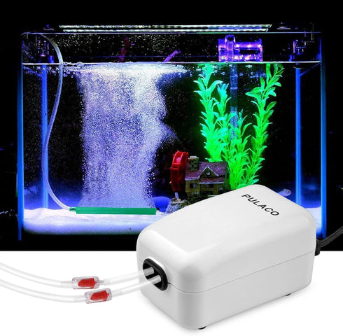 PULACO Dual Outlet Aquarium Air Pump, Quiet Oxygen Pump with Accessories for 10 to 100 Gallon Tanks