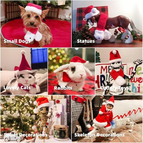 NAMSAN Cat Santa Hat Scarf, Small Dog Christmas Costume with Red Muffler for Kitten, Doggy, Rabbit Decoration