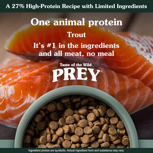 Taste of the Wild Prey Real Meat High Protein Trout Limited Ingredient Dry Dog Food Grain-Free Recipe, 8 lb
