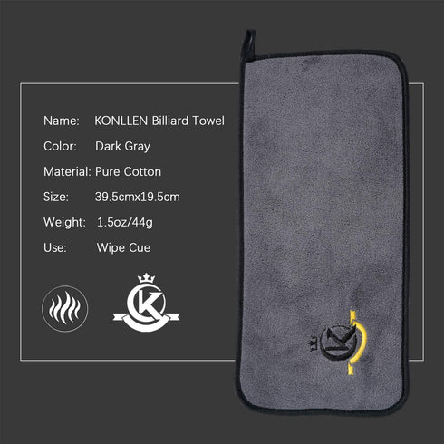 KONLLEN Billiards Cue Towel, 100% Cotton Black 8-Ball Pool Cue Cleaning Set with Maintenance Accessories