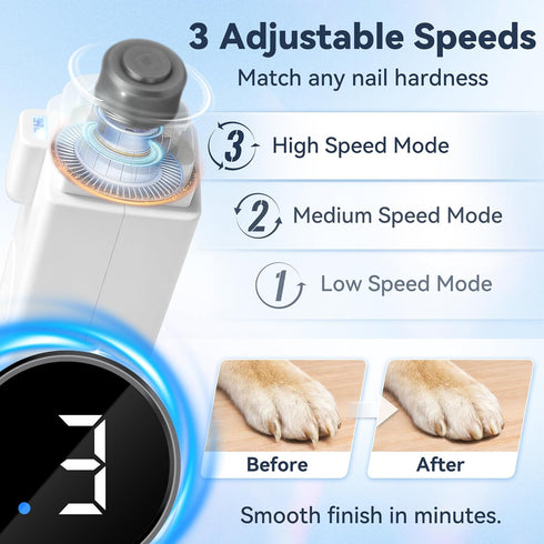 2-in-1 Trimmer 3 Dog Nail Clippers & Grinder with Light, Quiet Electric Pet Nail for Large Medium Small Dogs & Cats
