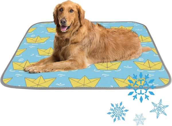 imiBBWQu Cooling Dog Bed Paper Sailboat Yellow Blue Dog Cooling Mat for Summer