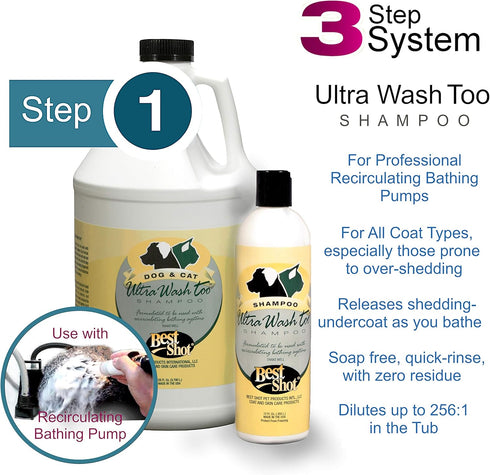 Best Shot Ultra Wash Too Shampoo, Coat Release Technology for Dogs and Cats, Quick-Rinsing, 16 oz