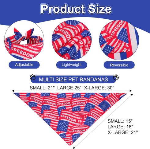 QUQULE 4th 2PCS, 4 of July Dog Bandanas XLarge Pattern American Flag Patriotic Scarf for Boy and Girl, Durable Triangle