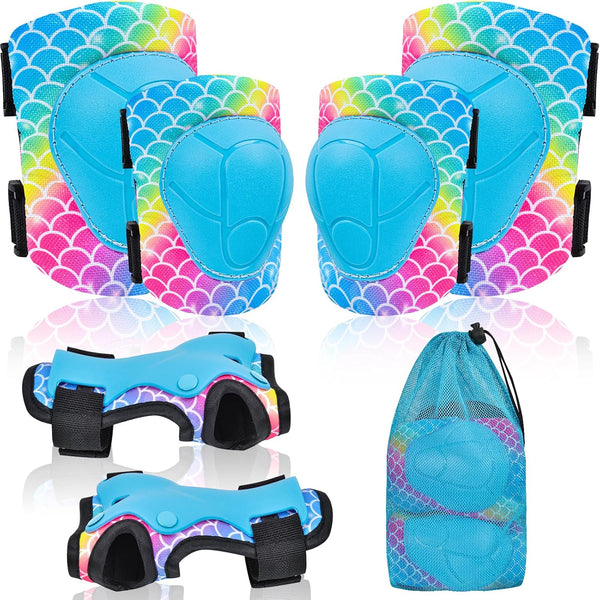 Knee Pads for Kids - Adjustable Protective Gear Set with Mesh Bag, Knee Pads and Elbow Pads for Girls 3-8 Years