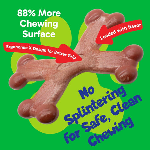 ChewEMS X Bone Dog Chew Toy for Aggressive Chewers Long-Lasting Chicken Flavor Nylon Bone Durable, Rawhide-Free Dental