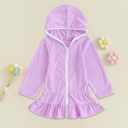 KAGAYD Toddler Girls Beach Cover-Up Dress with Tassels and Pompoms