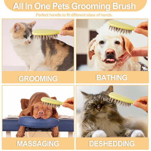 Pet Silicone Shampoo Brush for Dogs & Cats, Washing Brush with Handle for Bathing, Massaging, Hair Removal (Yellow)