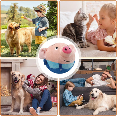 Active Moving Pet Plush Toy, Interactive Dog Toys, USB Rechargeable Washable Cartoon Pig Sound Electronic Dog Toy,
