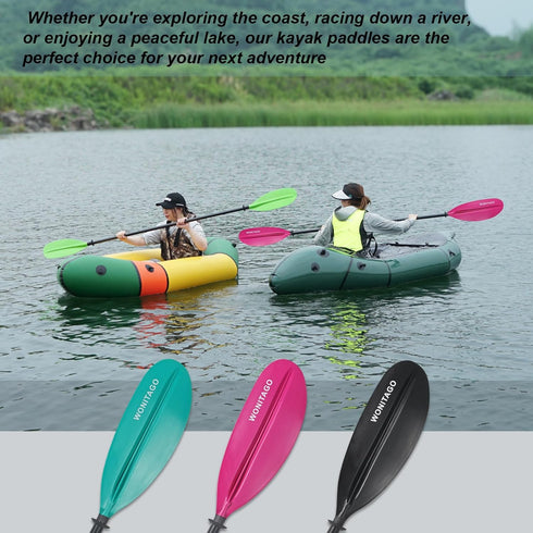 Kayak Paddle with Aluminum Shaft, Nylon Blades, Adjustable 3 Piece Oars, 220-240cm/86-94 Inches, Black/Rose/Teal