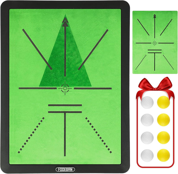 Golf Hitting Mat with Instant Swing Path Feedback, Compact Velvet Surface, Replaceable Pads & 8 Foam Balls