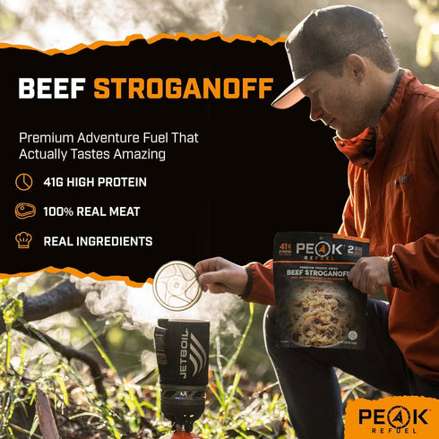2-Pack Backpacking 4 Peak Refuel Beef Stroganoff | Freeze-Dried & Camping Food | High Protein Real Beef | Quick Prep |