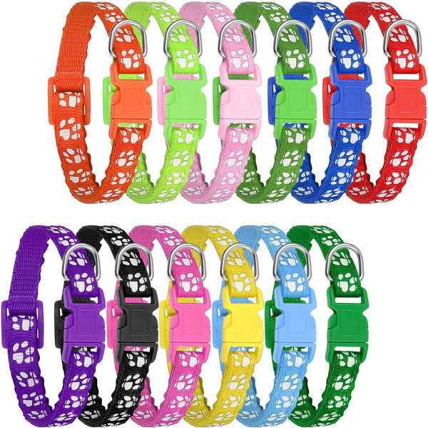12 Pack Puppy Collars - Adjustable Soft Nylon ID Collars for Newborn Litter Puppies