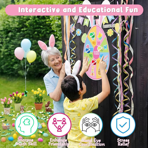 Set 12 Yquqwn Easter Dart Board Game for Kids Easter Egg Dartboard with Sticky Balls Toss Game Indoor Outdoor Family