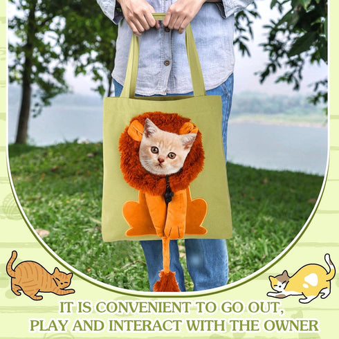 Cunno Portable Pet Canvas Shoulder Bag - Lion Shaped Cute Cat Carrier for Small Cat Dog Animal Supplies (Green)