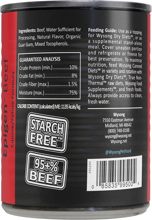 12.5 Wysong Epigen Beef Canine/Feline Canned Formula Dog/Cat/Ferret Food, Ounce Can
