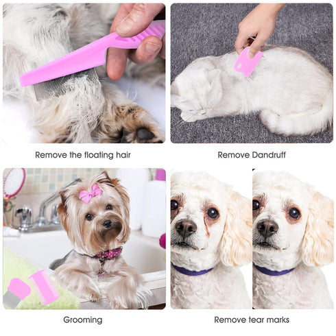 Cat & Dog Grooming Set, Fine Tooth Comb for Grooming, Removing Dandruff Flakes, Pink
