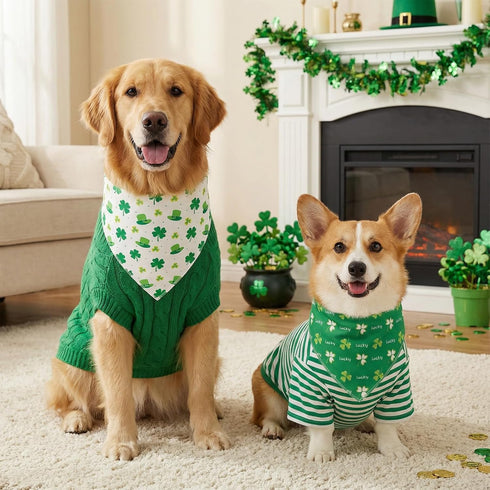 Avxdbr 2 Pack St Patricks Day Dog Bandanas Reversible Shamrock Dog Scarf Soft Plush Triangle Bibs for Small Medium Dogs