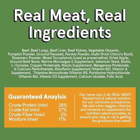 Real Meat Air Dried Dog Food with Real Beef - 2lb Bag of Grain-Free, High Protein Dog Food